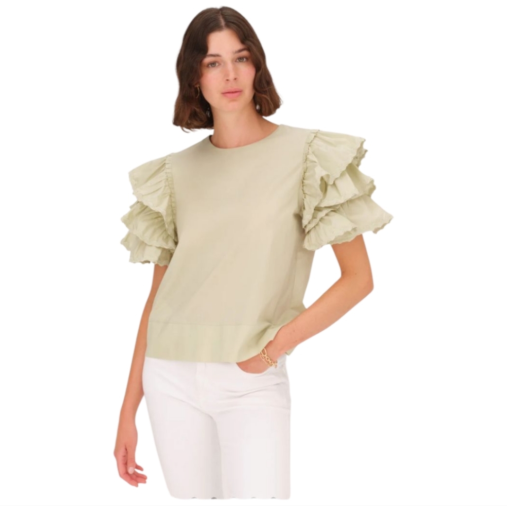 Harshman Juliette Blouse Soft‎ Green Ruffle Sleeve 100% Cotton NWT $228